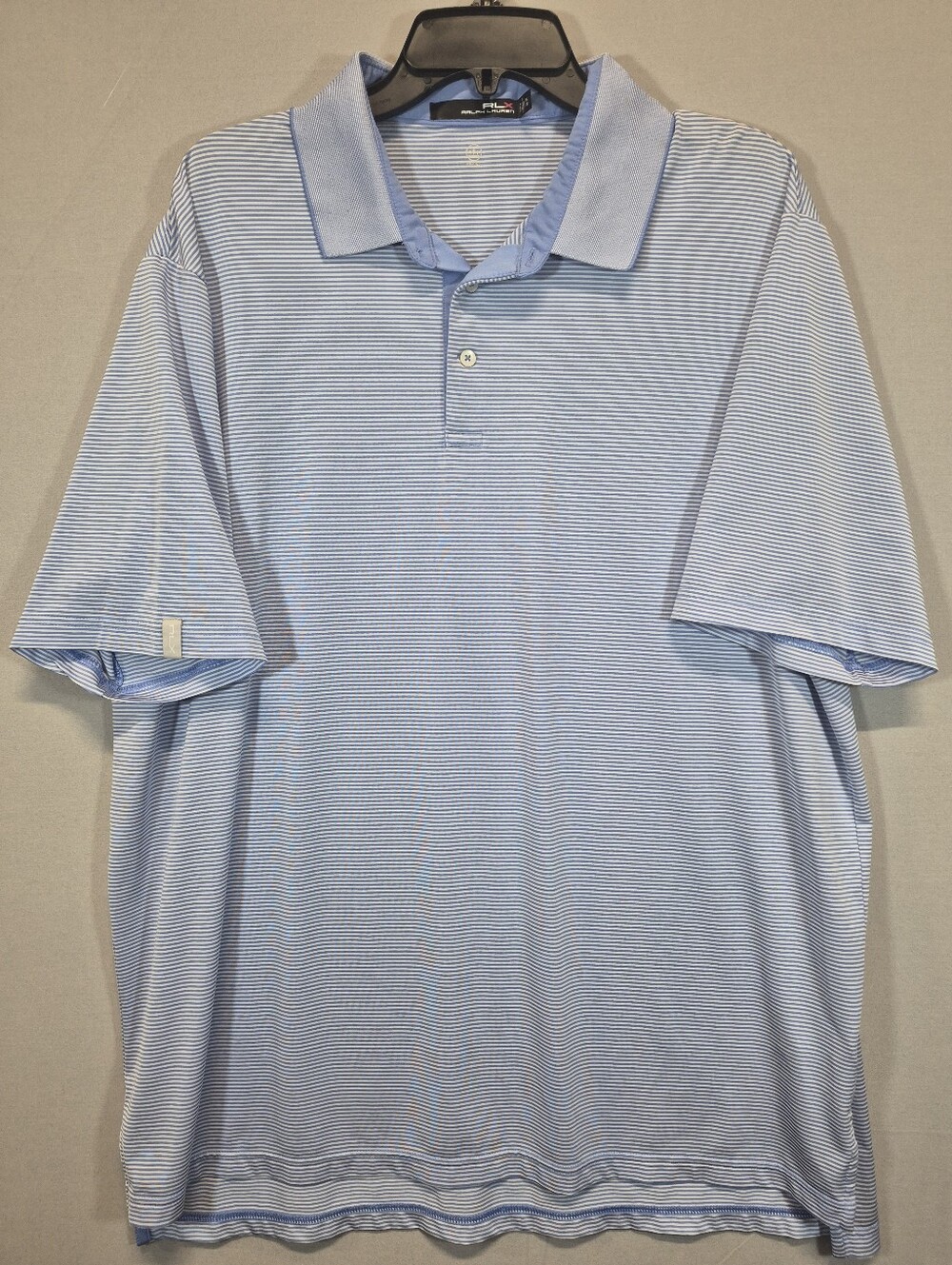 RLX Ralph Lauren Performance Polo Shirt Blue White Striped Stretch Golf XL